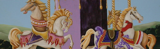 A detail photo of a large mural we painted in Monroe, CT that depicted a fantasy merry-go-round.
