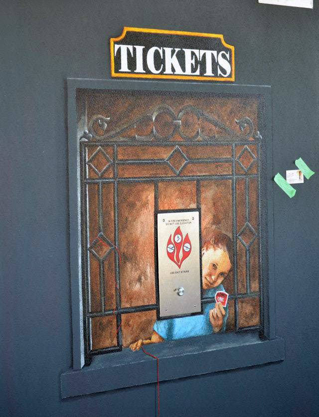 Photo of a mural I painted on the top floor of the Palm Ave Parking Garage in Sarasota Fl that showcased the Players Theater