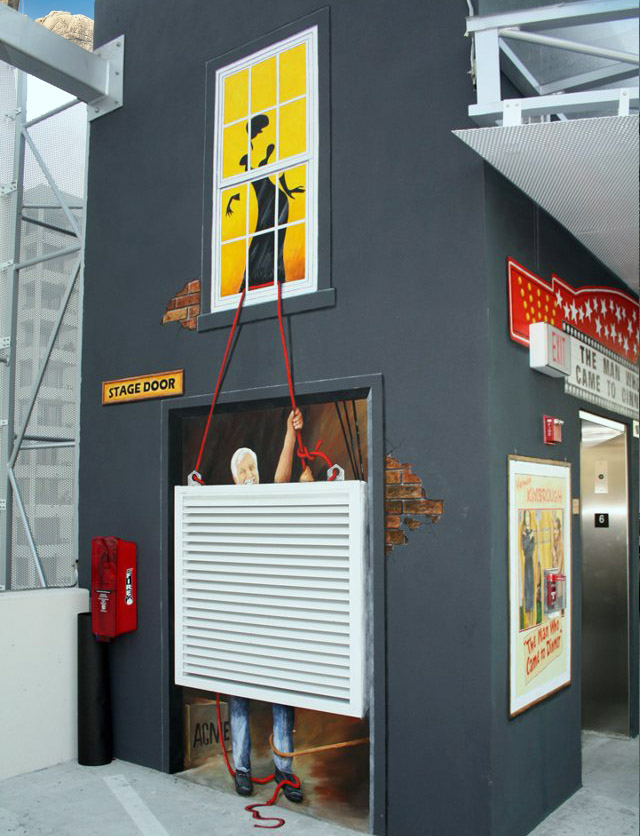 Photo of a mural I painted on the top floor of the Palm Ave Parking Garage in Sarasota Fl that showcased the Players Theater