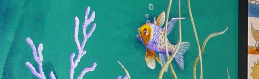 A detail photo of a mural I painted in Dick Vital's pool powder room. Tropical fish.