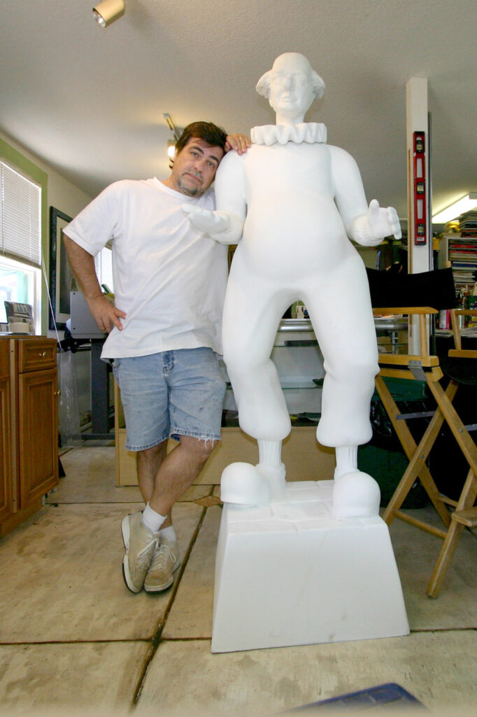 A photo of a fiberglass and resin clown sculpture that I altered and painted. Sponsored by Dick Vital & Family