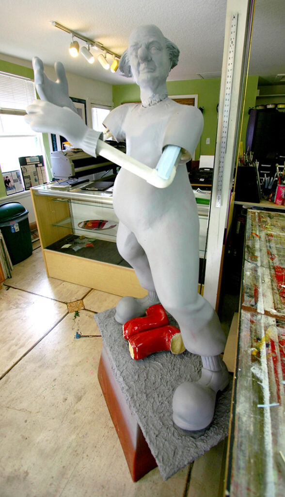 A photo of a fiberglass and resin clown sculpture that I altered and painted. Sponsored by the Cincinnati Reds