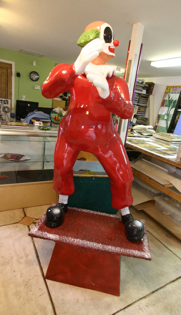 A photo of a fiberglass and resin clown sculpture that I altered and painted. Sponsored by the Cincinnati Reds