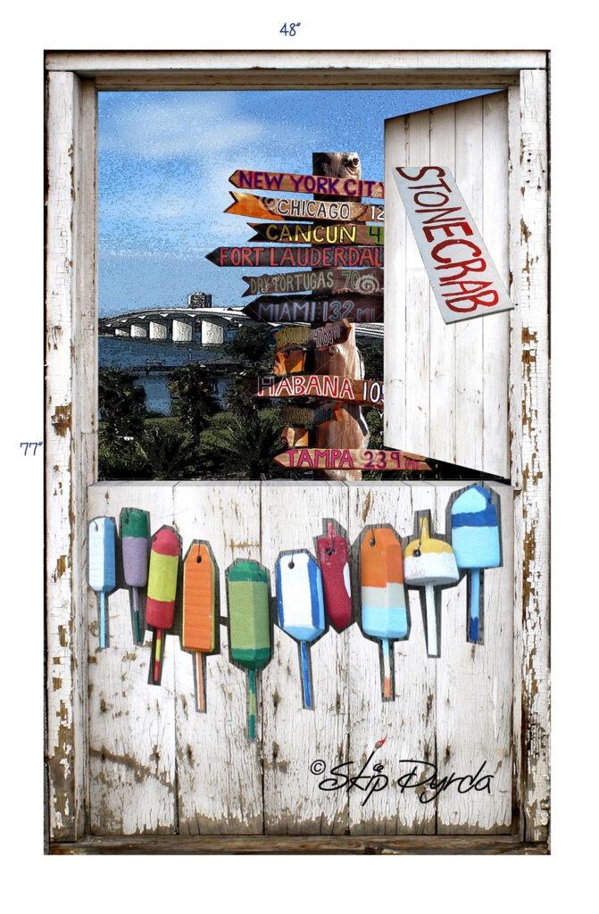 Photo of a smaller mural I painted for a condo in Sarasota, FL that shows an open window overlooking the bay. This is one of the initial sketches.