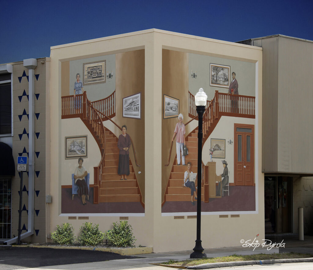 A photo of two murals I painted on one building in Punta Gorda, FL. Titled "Ladies Remembered", it highlights 7 ladies from Punta Gorda.
