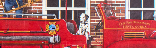 A detail photo of a mural in the main Punta Gorda firehouse, by Skip Dyrda