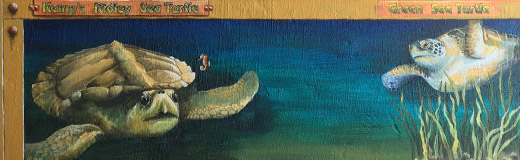 A detail photo of a large exterior mural painted under a bridge in Punta Gorda, FL, by Skip Dyrda