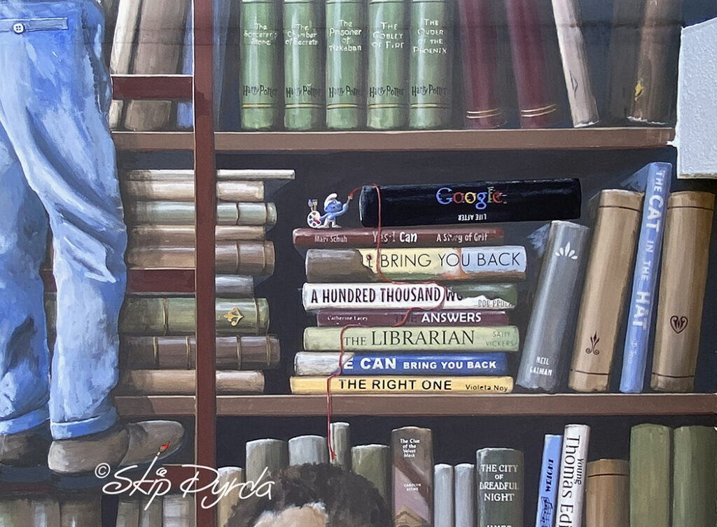 Photo of a mural I painted on a library in Punta Gorda, FL that showcases the history of the libraries system in PG