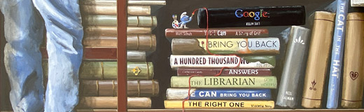 A detail photo of a library mural in Punta Gorda, FL, painted by Skip Dyrda