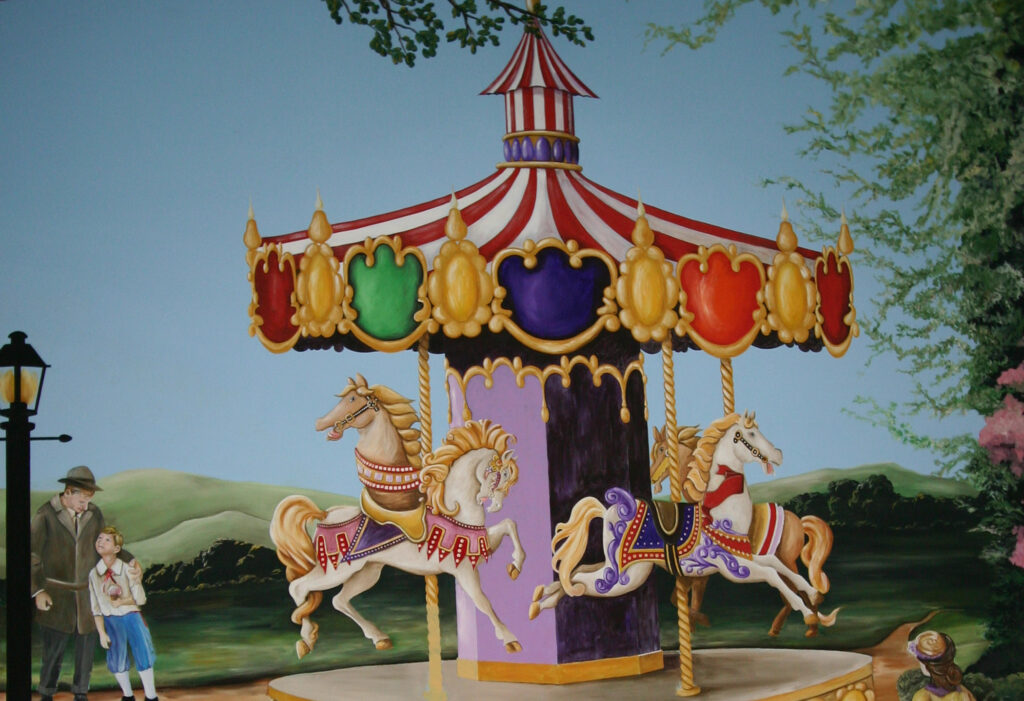 A photo of a 21 x 25 foot mural of an old merry-go-round we painted in Monroe, CT