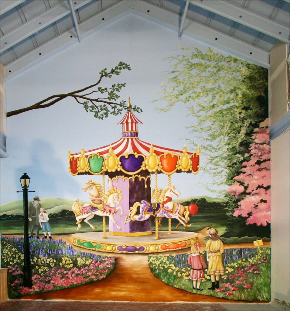 A photo of a 21 x 25 foot mural of an old merry-go-round we painted in Monroe, CT