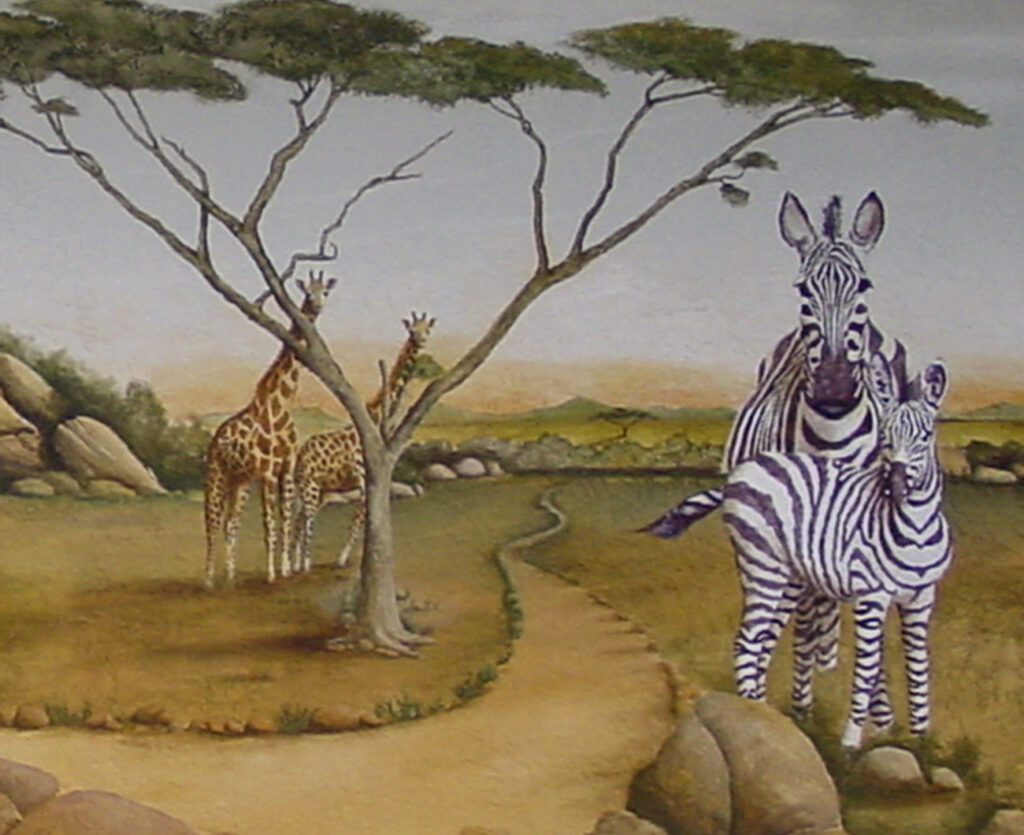 Photo of a pool-side mural I painted in Sarasota, FL to look similar to the Serengeti Plains