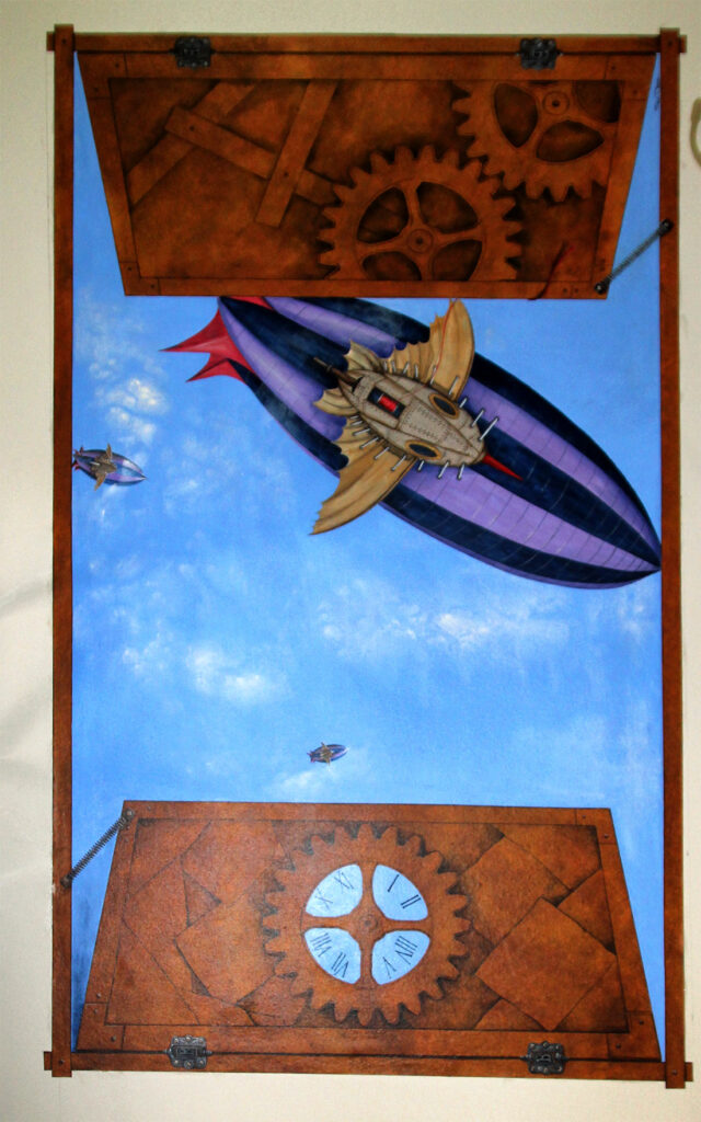 A detail photo of just one section of a two car garage that I transformed into a Steampunk Man-cave