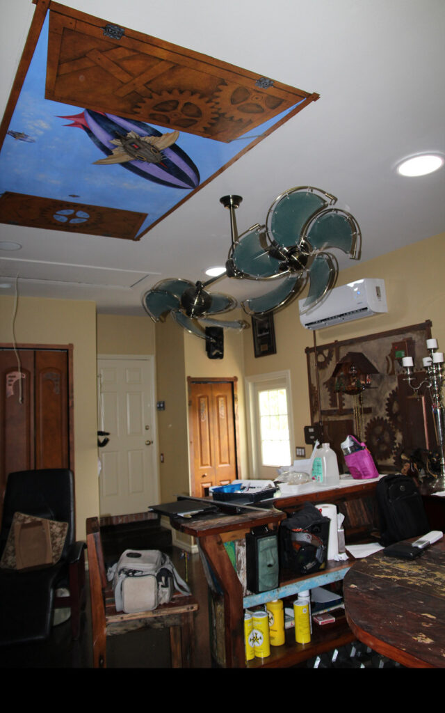 A detail photo of just one section of a two car garage that I transformed into a Steampunk Man-cave