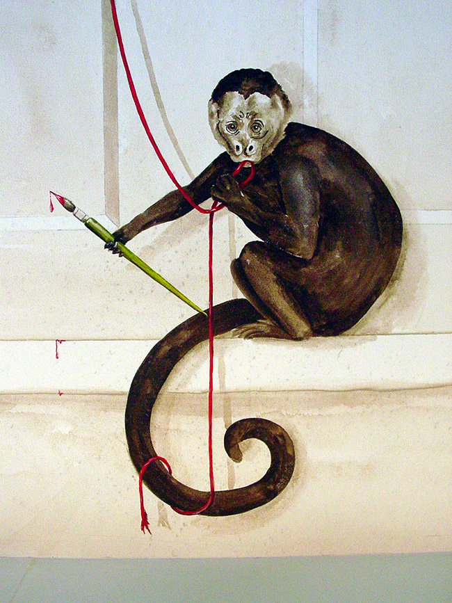 Photo of a large canvas mural I painted for a home in Lakewood Ranch, FL that was patterned after 17th century scenic wallapaper.