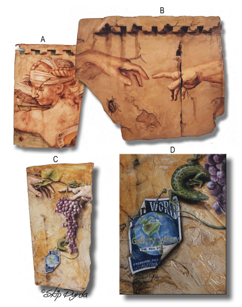 A photo of an ancient fragment I created using high density foam, plaster and paint.