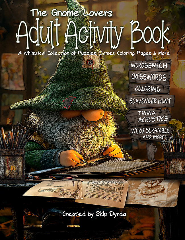 The cover page for The Gnome Lovers Adult Activity Book