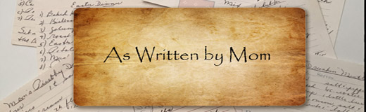 Book cover detail. A photo book called As Written by Mom, by Skip Dyrda