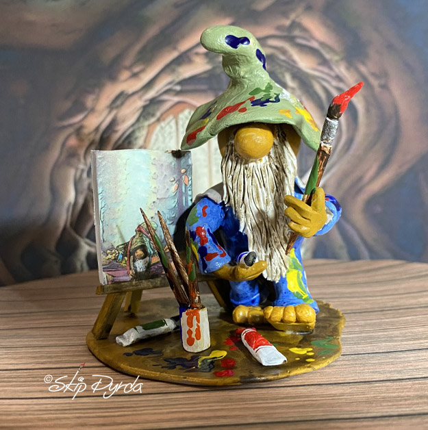 A photo of gnome figurines that I made with plastic clay and then painted